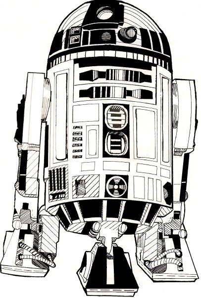 R2D2 Ink Pen Drawing - Traditional hand-drawn artwork and custom illustrations