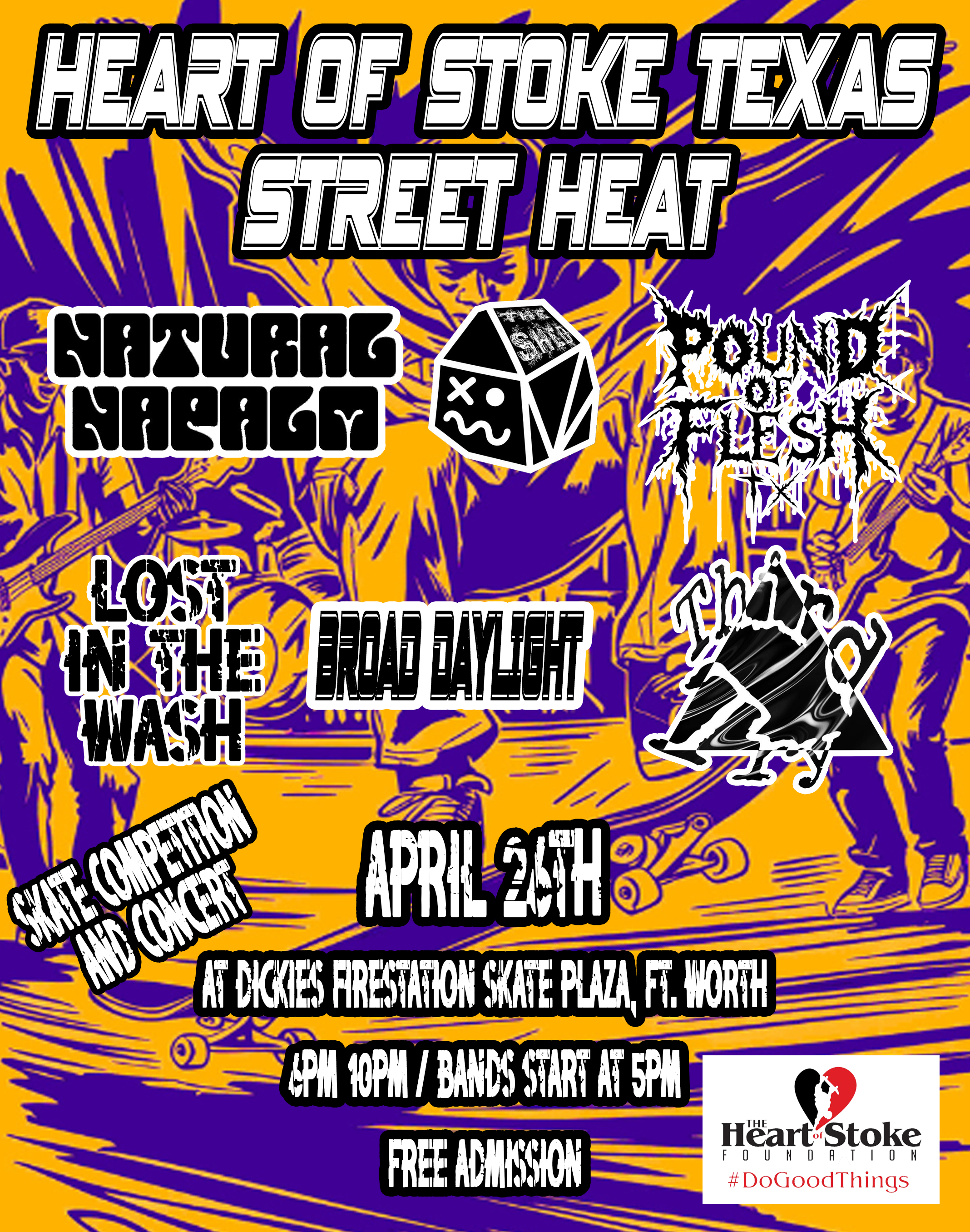 Heart of Stoke Texas Street Heat Skateboarding Concert Flyer - Event promotion design