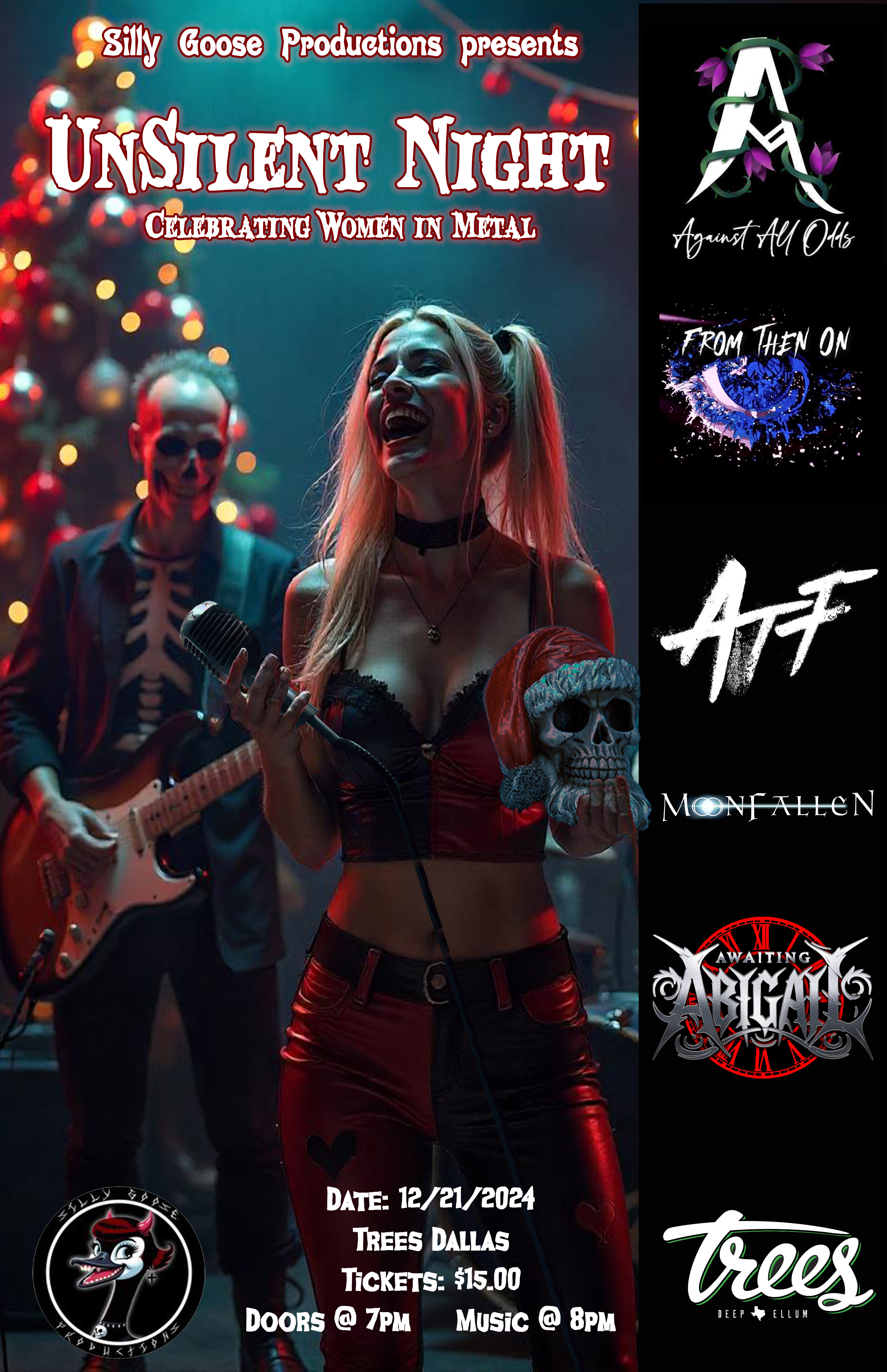 Unsilent Night Concert Poster - Live music event promotion design Dallas